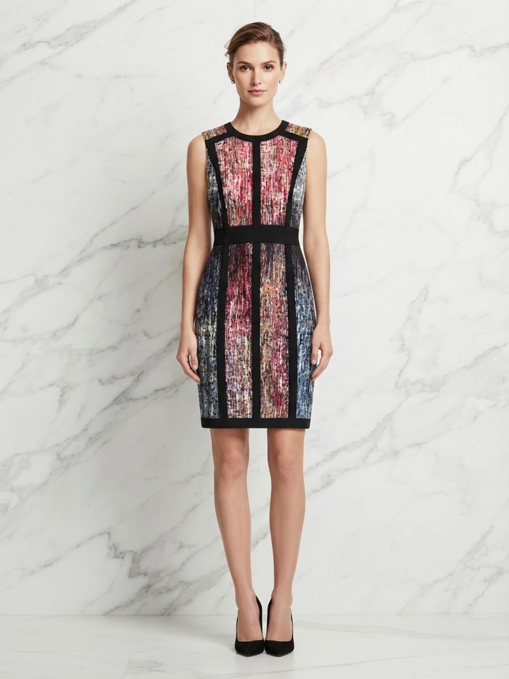 BCBGMAXAZRIA Gwenyth Colorblock Sheath Dress Multi Brushstroke Geometric 8